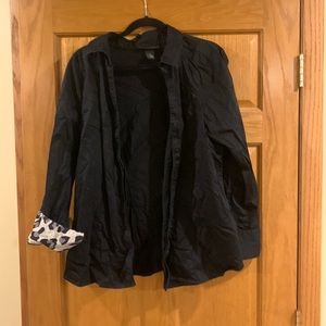 Black Lane Bryant Button-Up Shirt - Leopard Print Collar/Cuffs
